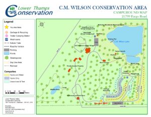 Map of CM Wilson Conservation Areas, Labeled Campground, Trails