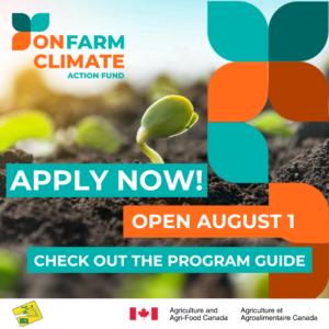 ONFarm Climate Action Fund Apply Now! Open August 1 Check out the program guide Over an image of a seedling.